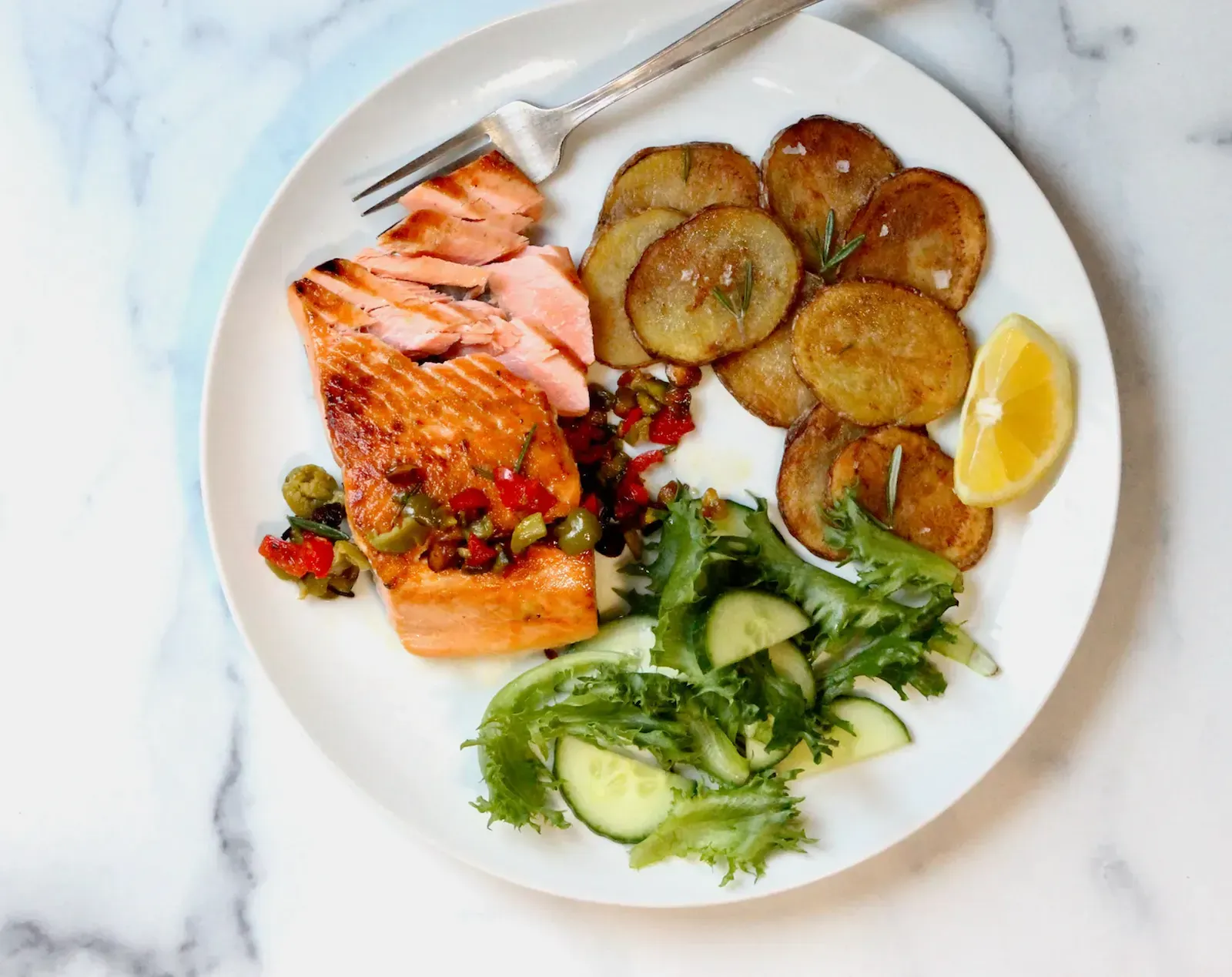 Pan-Seared Salmon with Pistachio-Olive Relish