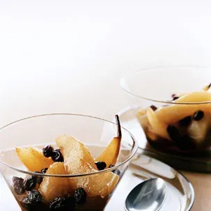 Poached Rum Raisin Pears