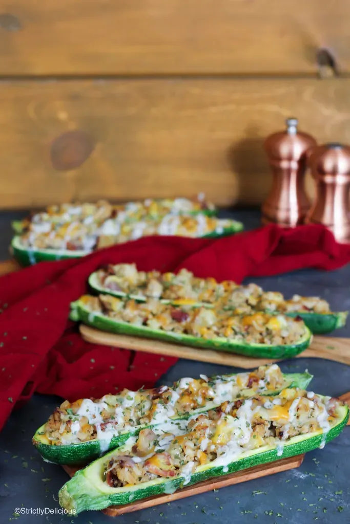 Chicken Bacon Ranch Zucchini Boats