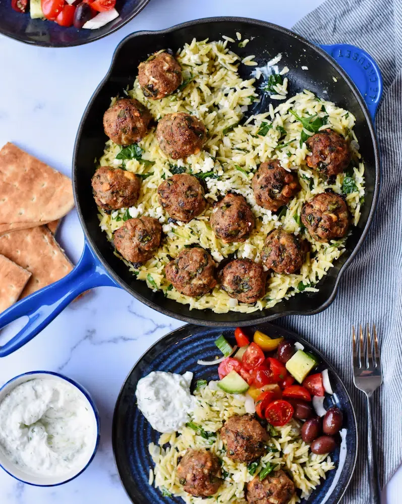 Greek Turkey Meatballs With Lemon Orzo