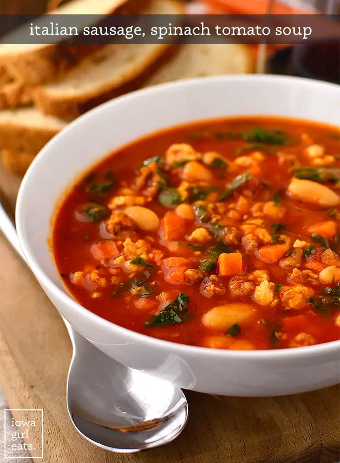 Italian Sausage, Spinach and Tomato Soup