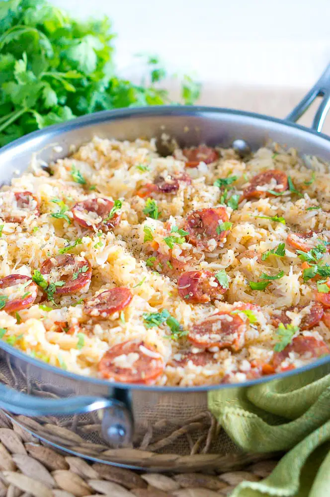 One Pot Sauerkraut and Sausage with Rice