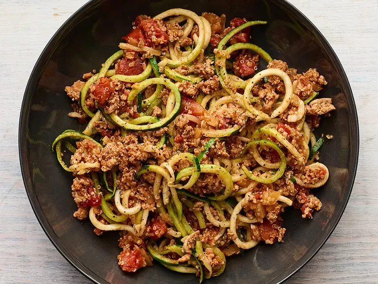 Zucchini Noodles With Turkey, Quinoa, and Tomato Sauce