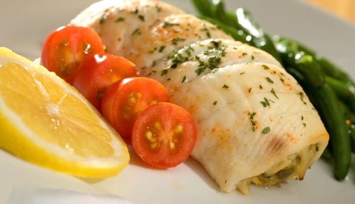 Crab Stuffed Flounder with Garlic Cream Sauce