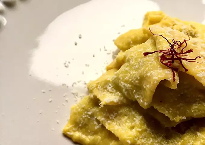 Maltagliati with Creamy Saffron Leeks and Pecorino