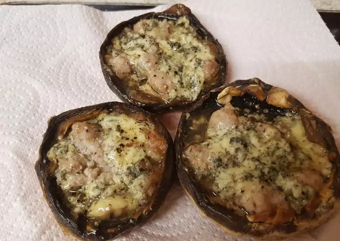 Mushrooms stuffed with Sausage meat and Blue Stilton cheese