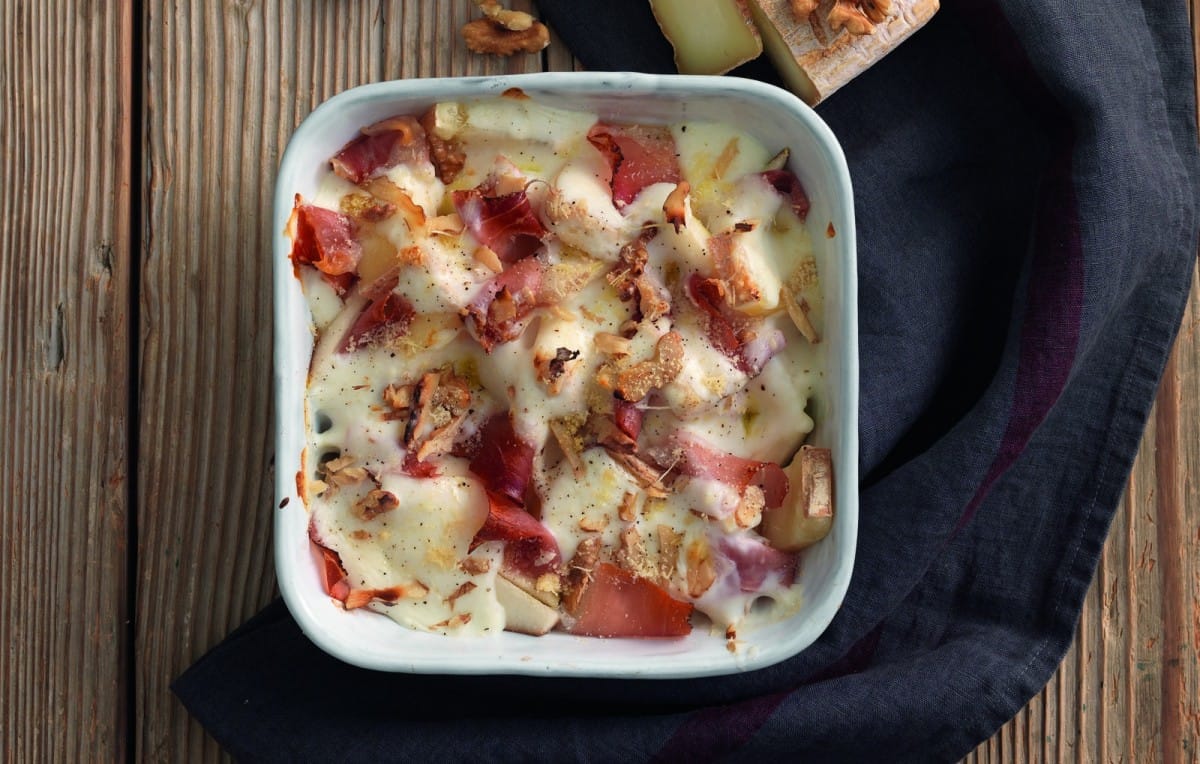 Pear, Taleggio Cheese and Speck Gratin