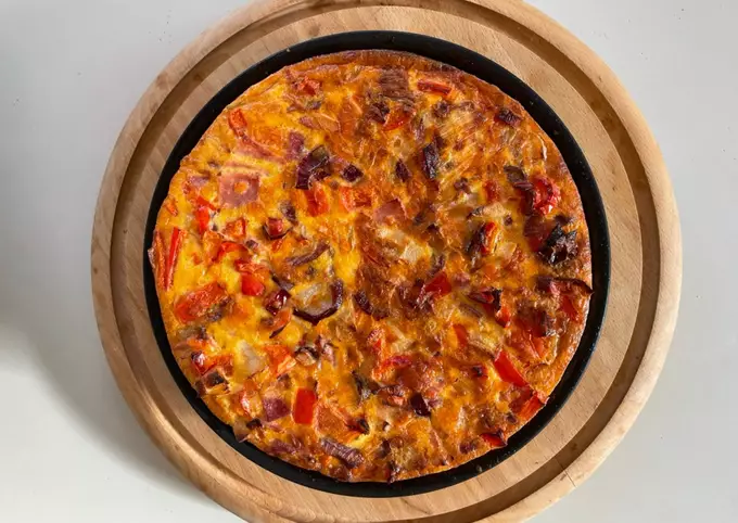 Red Onion, Red Pepper & Red Leicester, etc. Frittata