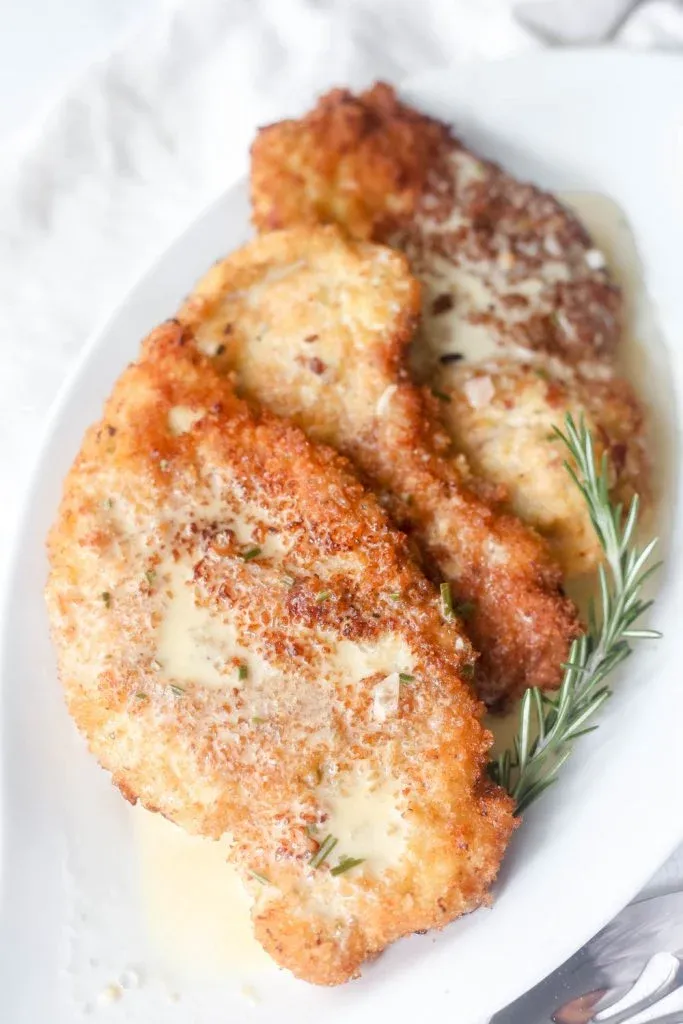 Crispy Chicken Cutlets with Lemon Rosemary Butter Sauce
