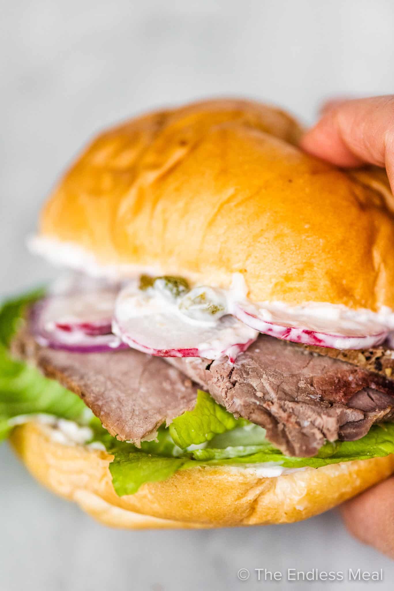 ROAST BEEF SANDWICH WITH SPICY MAYO RADISHES