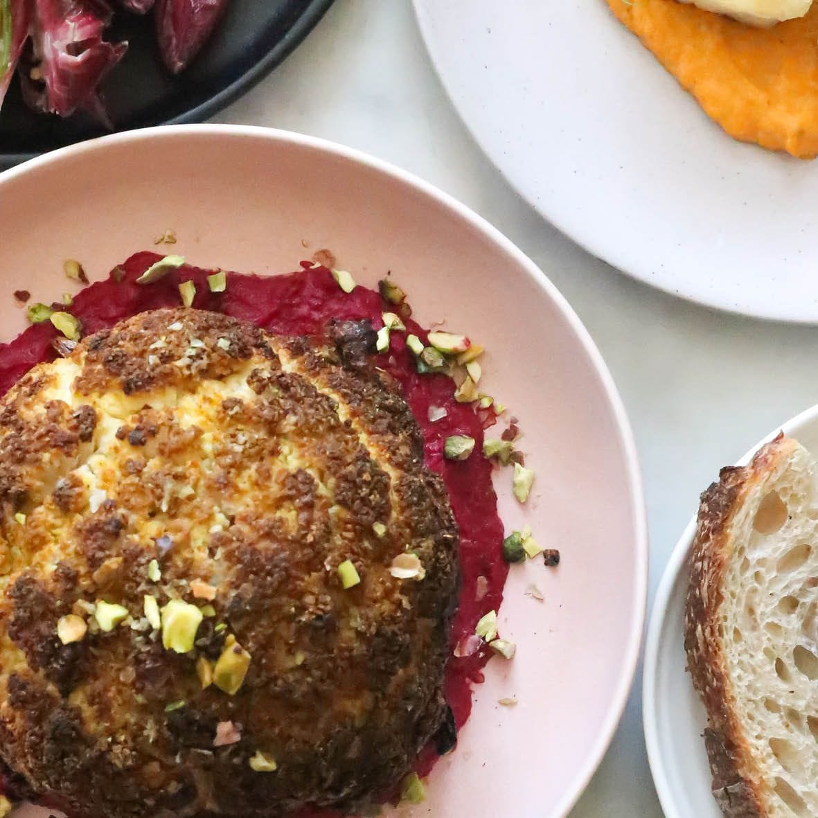 Roasted Cauliflower with Creamy Beetroot Sauce