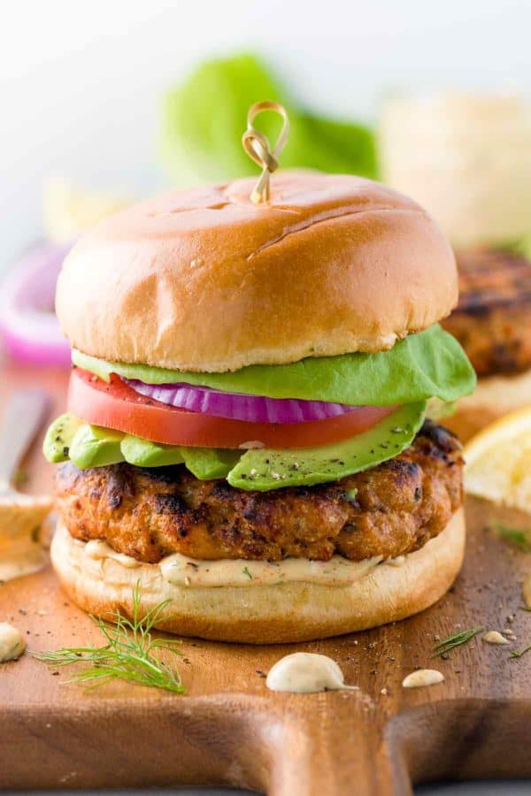 Salmon Burgers with Lemon Dill Sauce