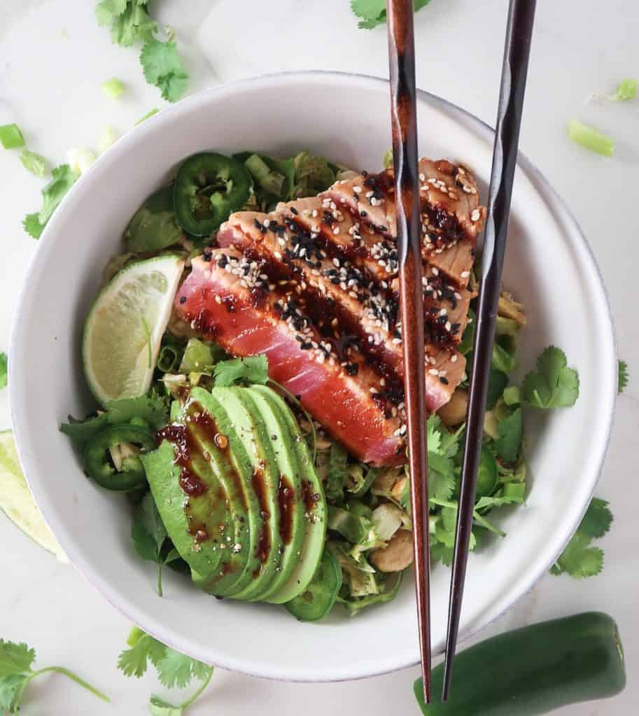 Brussels Sprouts Salad with Sesame Soy Ahi Tuna