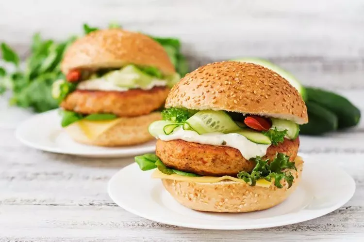fish burger with toppings
