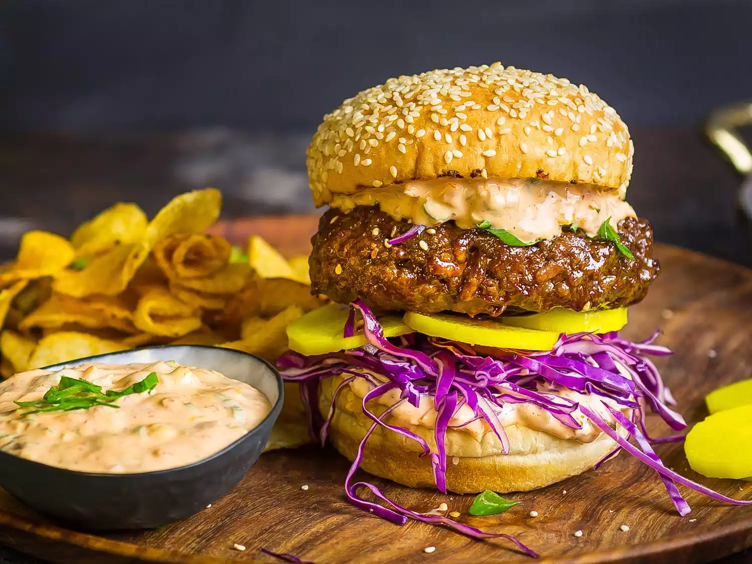 Grilled Korean-Style Bulgogi Burgers With Kimchi Mayo and Pickled Daikon