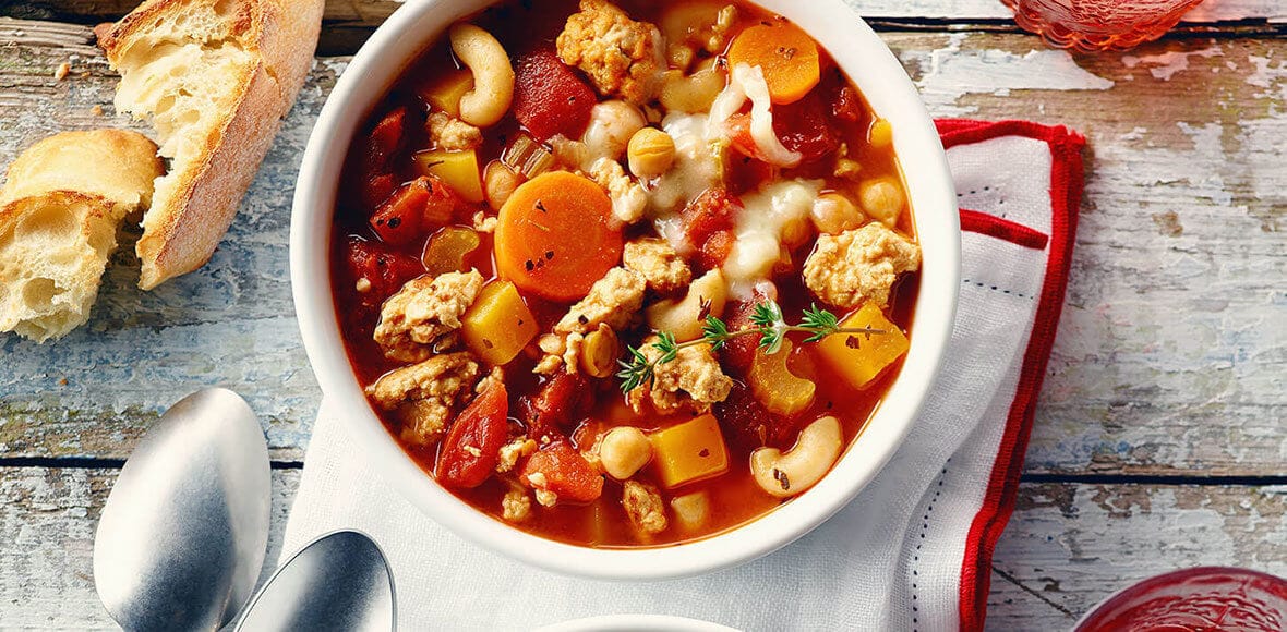 Ground Chicken, Squash & Chickpea Soup