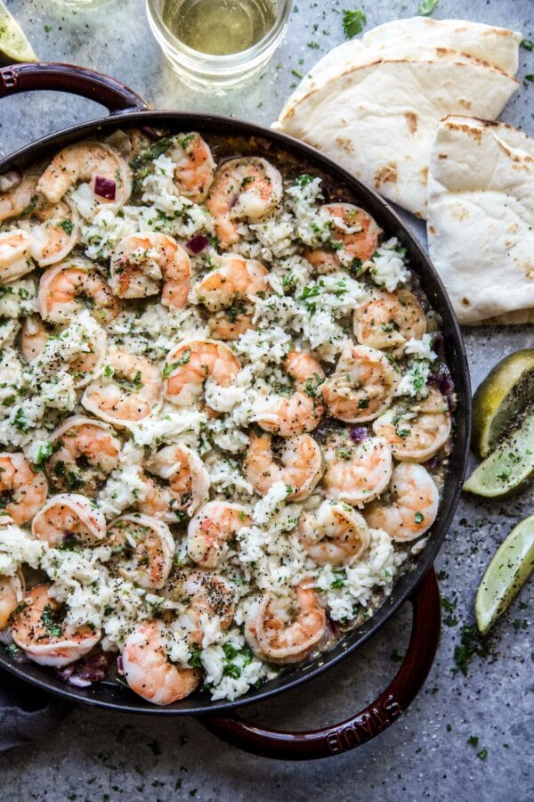 SALSA VERDE SHRIMP AND CILANTRO RICE SKILLET