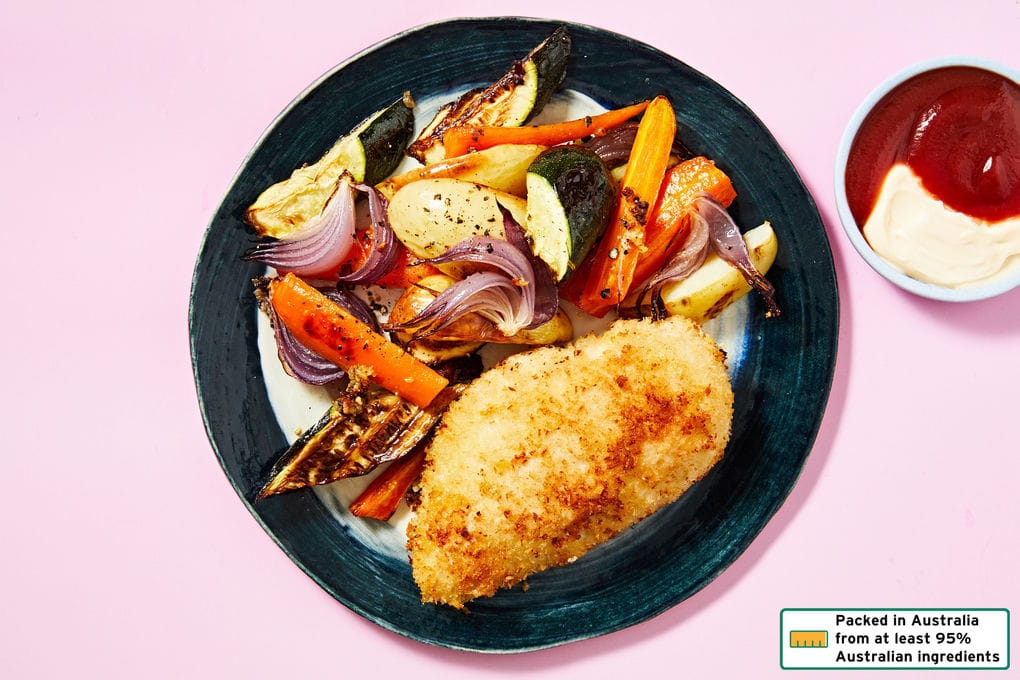 Chicken Schnitzel with Roasted Veggies