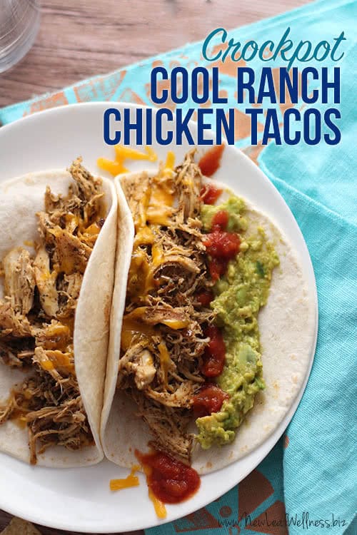 5-Minute Prep Crockpot Cool Ranch Shredded Chicken Tacos