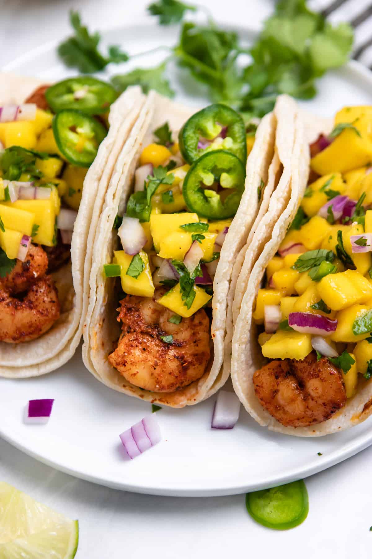 Insanely Fast Spicy Shrimp Tacos with Mango Salsa