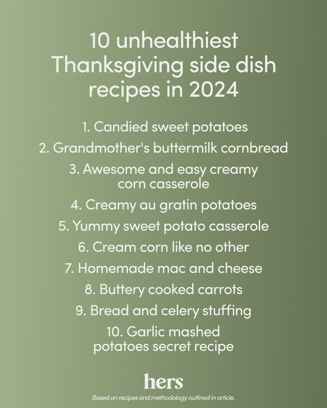 10 unhealthiest Thanksgiving side dishes Hers' list of 10 unhealthiest Thanksgiving side dishes.