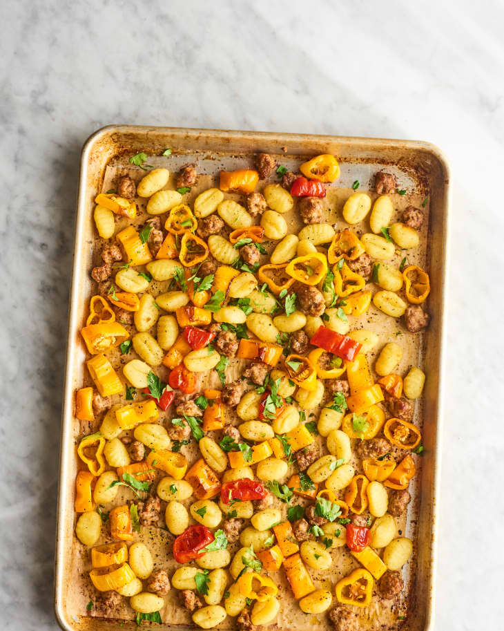 3-Ingredient Spicy Sausage & Peppers Sheet Pan Gnocchi