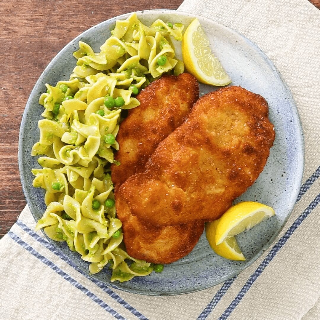 Chicken Schnitzel with Noodles