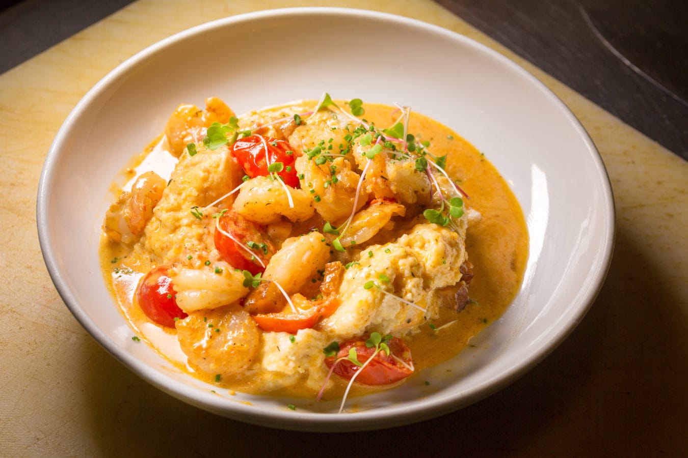 North Carolina: Shrimp and Grits with Lobster Sauce