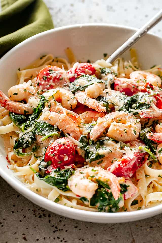 Spinach Shrimp Fettuccine