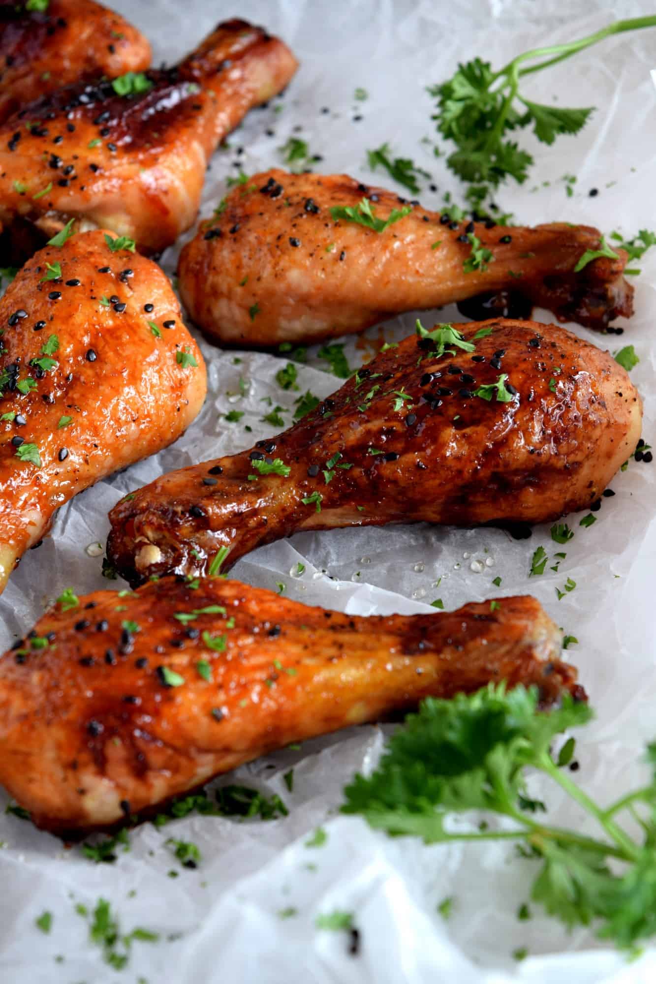 Sticky Honey Sriracha Chicken Drumsticks