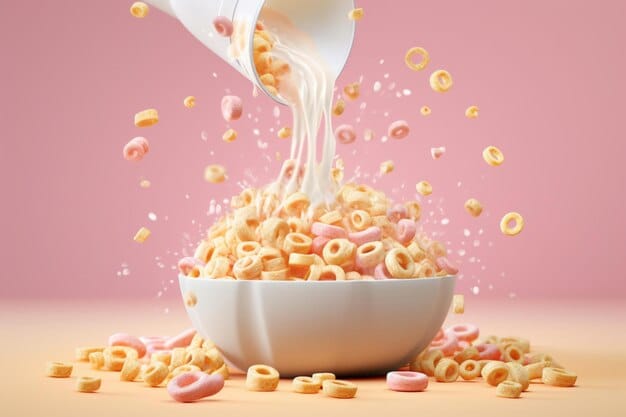 bowl of sugary cereal with milk