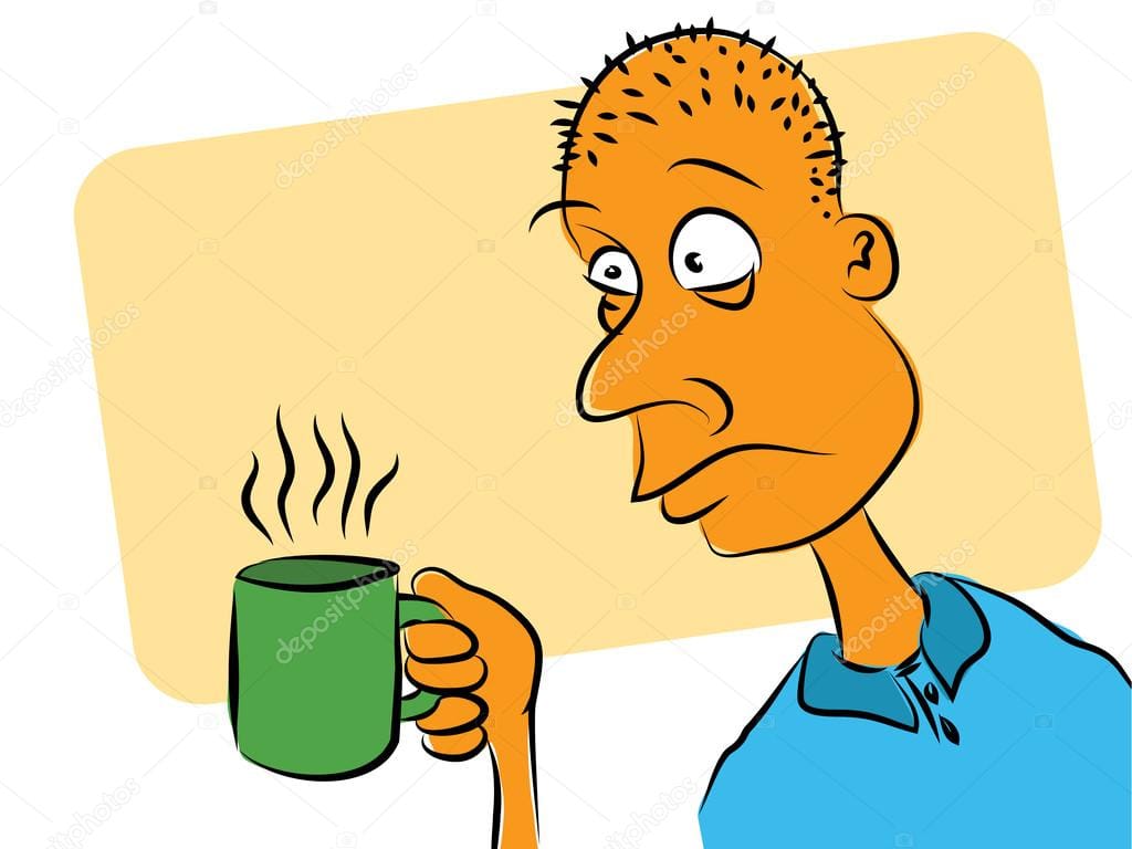 person looking jittery and holding a coffee cup