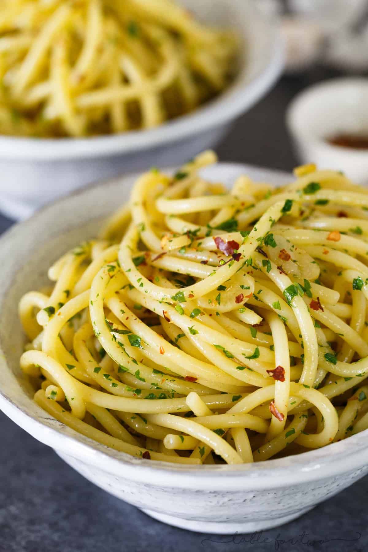 Pasta with Garlic, Olive Oil, and Red Pepper Flakes