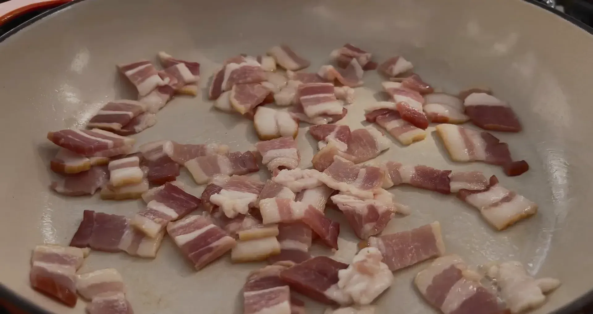 Cutting the bacon into pieces