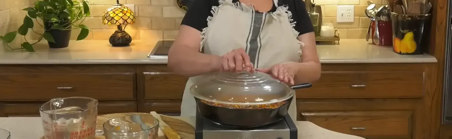 Adding beef broth to the skillet