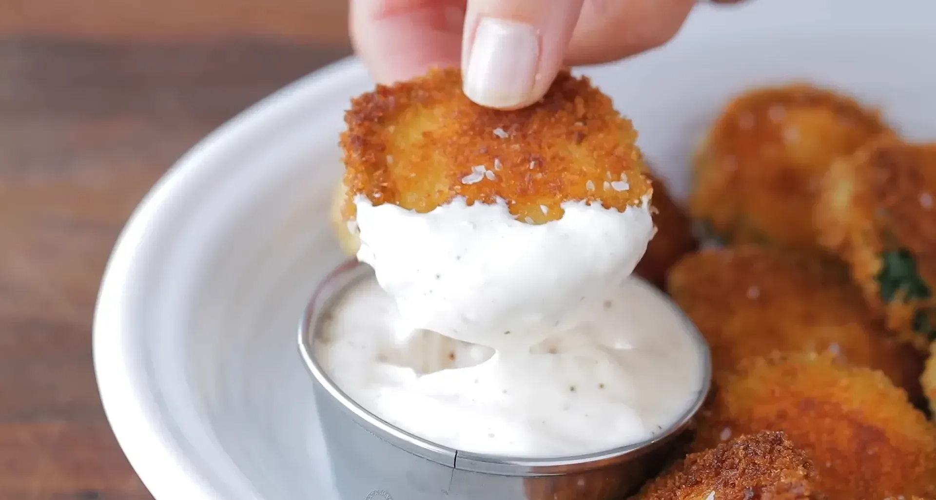 Enjoying crispy zucchini chips.