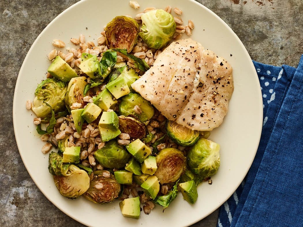 Baked Cod with Roasted Brussels Sprouts Recipe