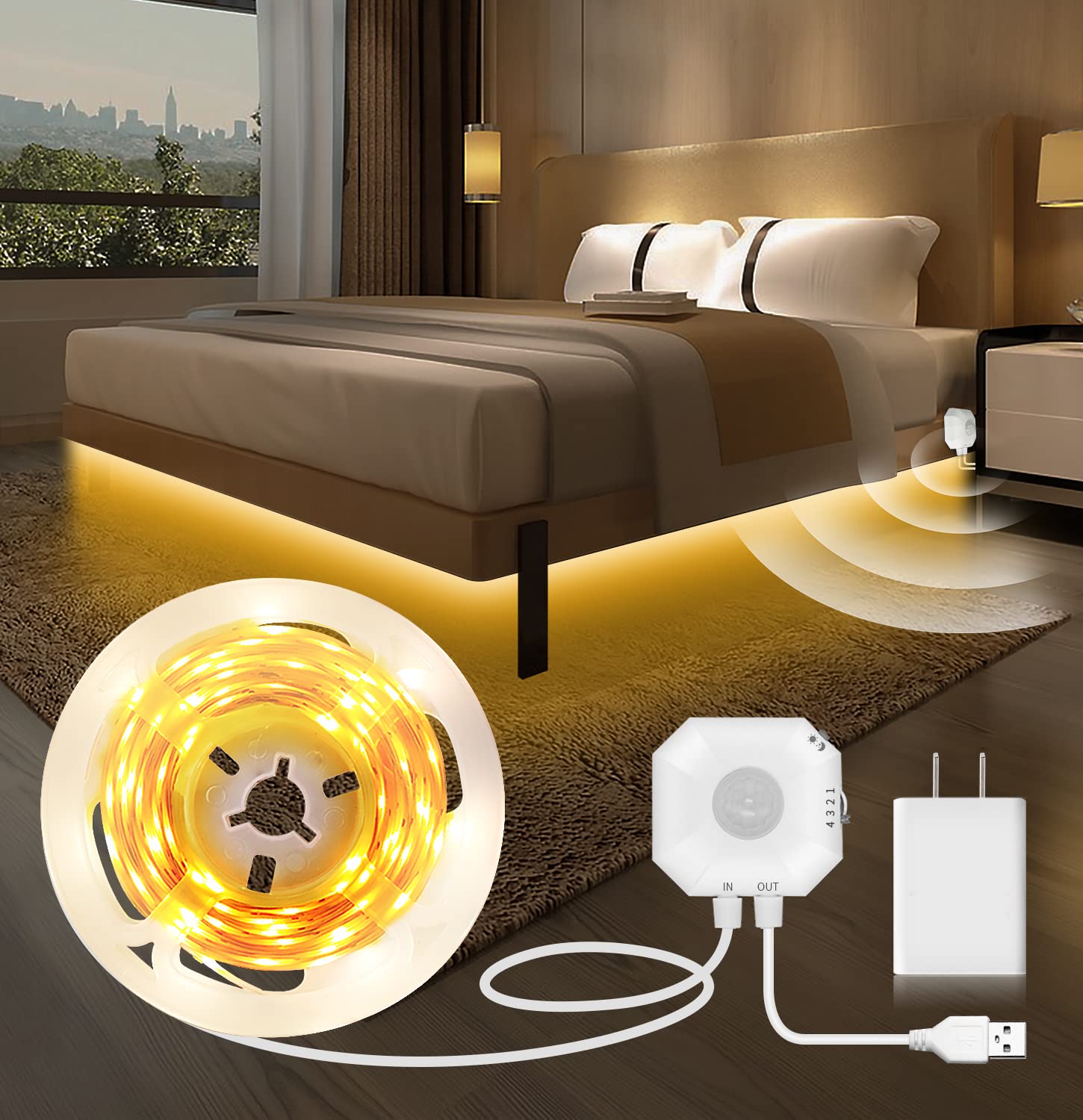 Bedroom lighting with motion sensors