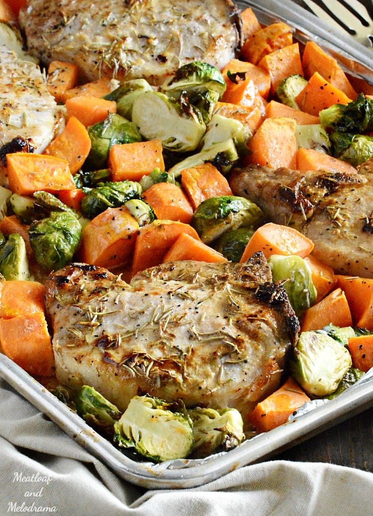 Sheet Pan Maple Dijon Pork Chops with Brussels Sprouts