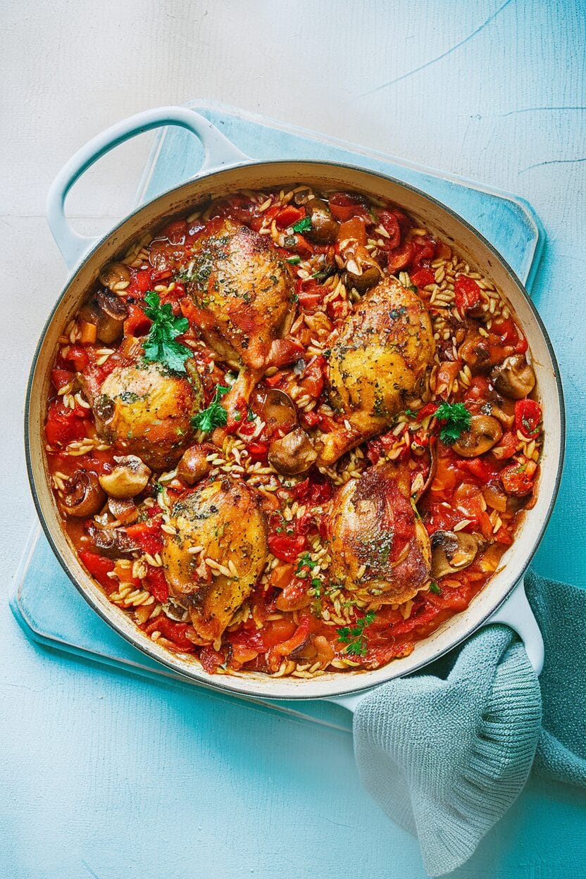 One Pan Chicken Cacciatore with Orzo