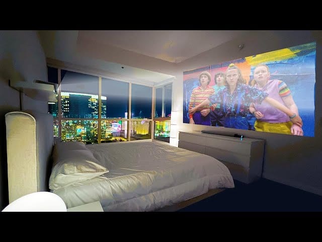 Large bedroom with movie projector wall