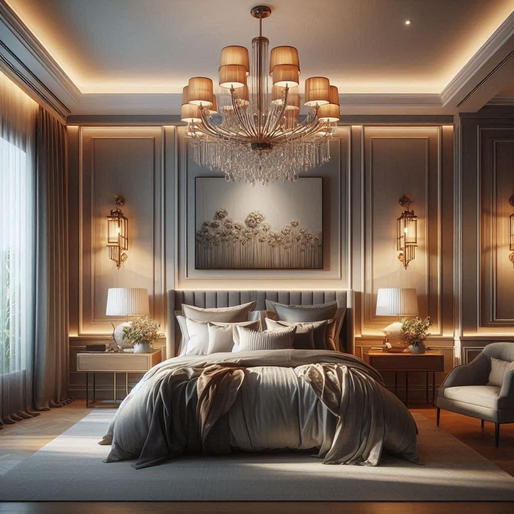 Incorporate contemporary lighting in your classic master bedroom