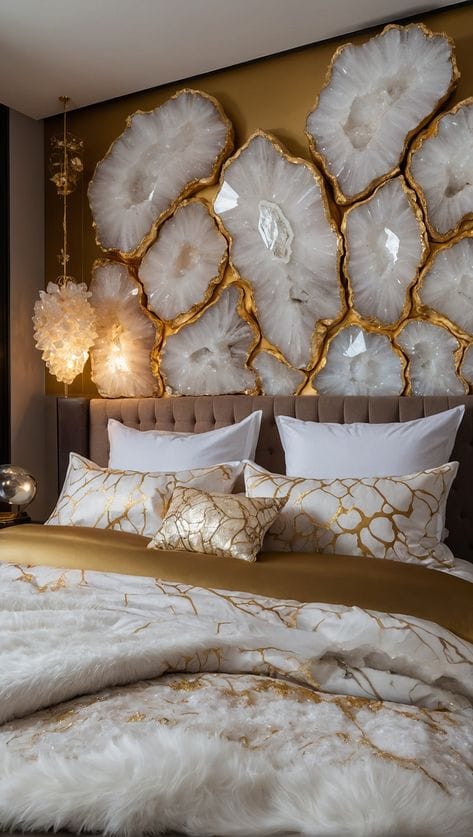 Bedroom wall with crystal installation