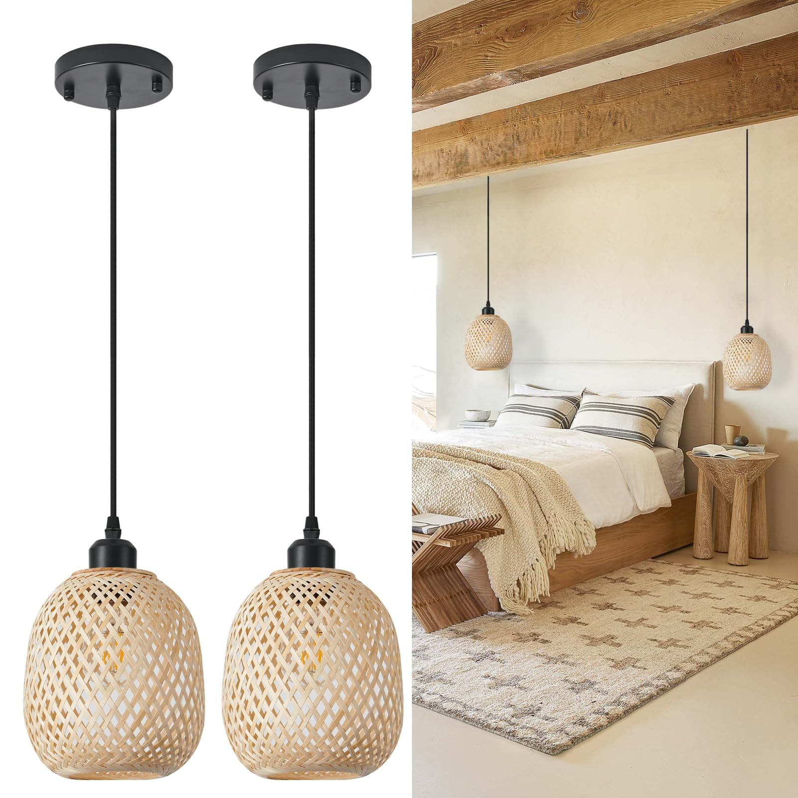 Bedroom lighting with basket pendant