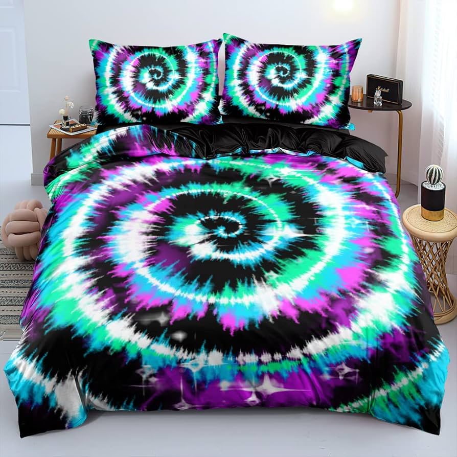 Bedroom bedding with tie dye design