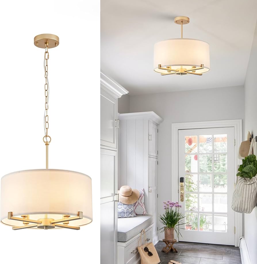Bedroom lighting with drum shade pendant