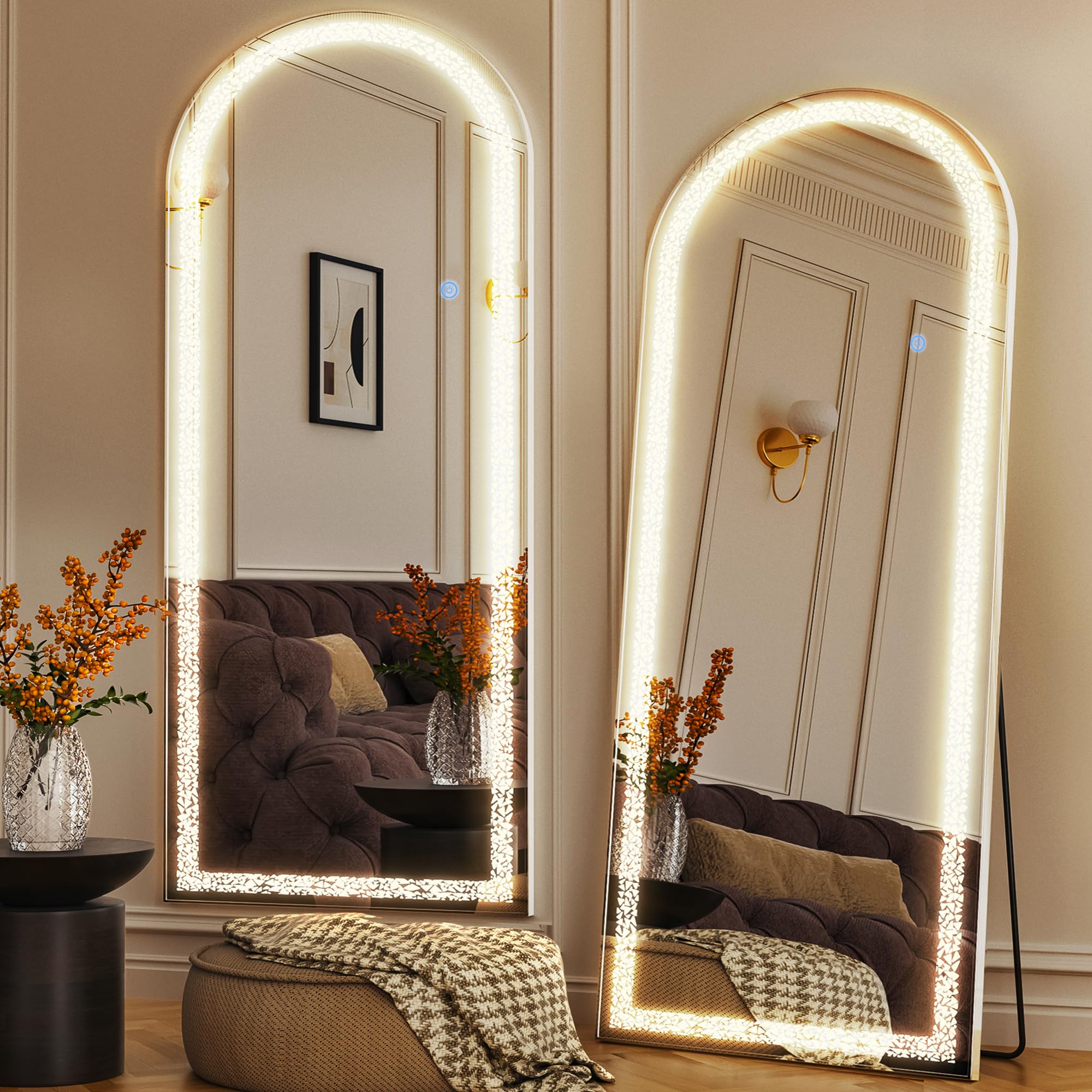 Bedroom lighting with mirror frame LEDs