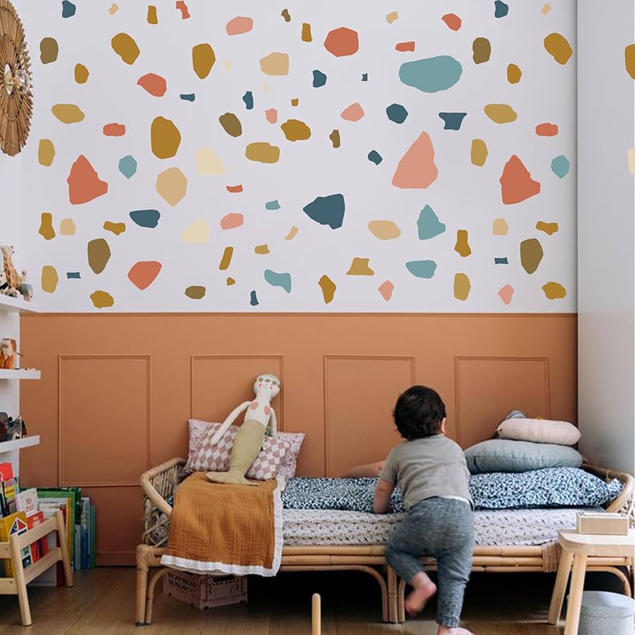 Bedroom wall with terrazzo pattern