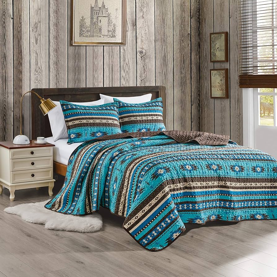 Bedroom bedding with tribal patterns
