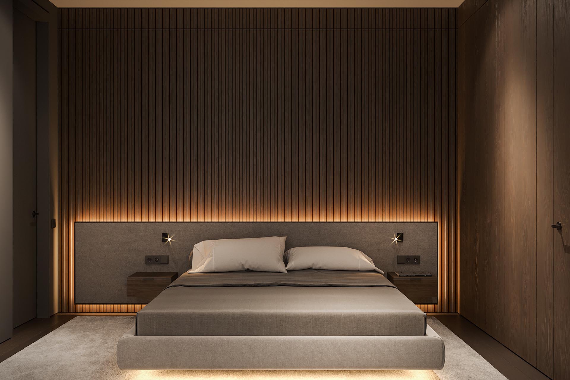 Bedroom lighting with backlit headboard